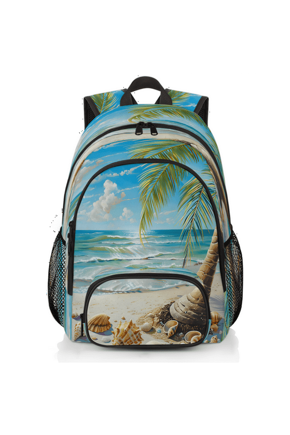 Seashell Beach Palm Tree Laptop Backpack for Women Men, 18.3 Inch Large Computer Backpacks Fashion Teacher Nurse Bag Casual Daypack for Work Travel