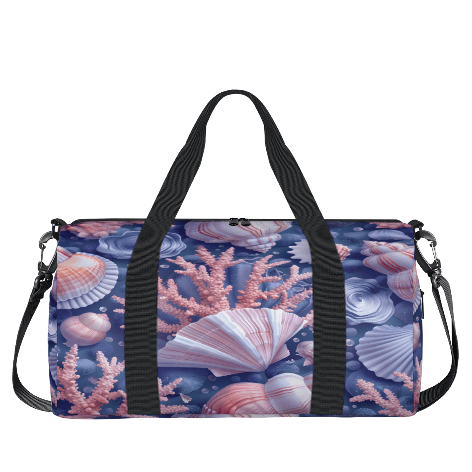 Herdesigns Seashell Coral Gym Bag for Women, Duffle Bag for Travel Sport, Coastal Nautical Lightweight Waterproof Carry on Weekender Dance Yoga Workout Bags