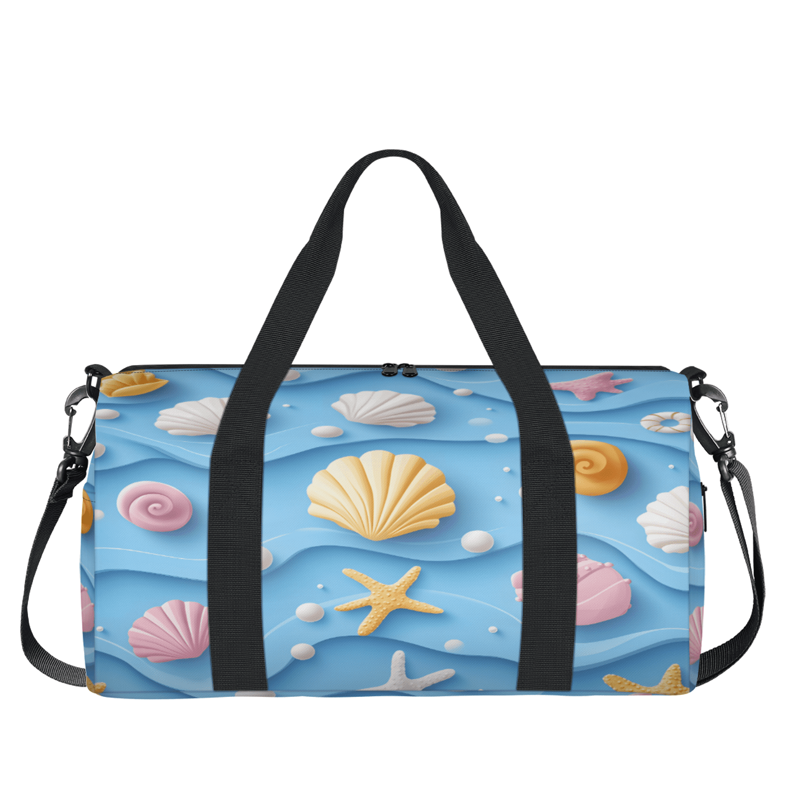 Herdesigns Seashell Starfish Gym Bag for Women, Duffle Bag for Travel Sport, Nautical Coastal Lightweight Waterproof Carry on Weekender Dance Yoga Workout Bags