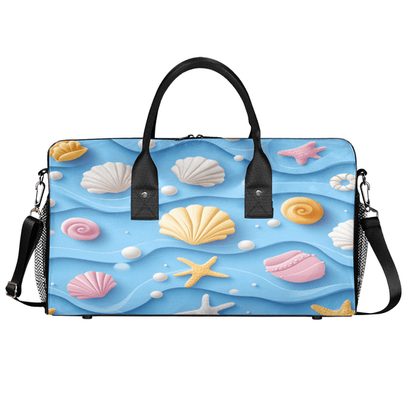 Herdesigns Seashell Starfish Travel Duffle Bag for Men Women, Nautical Coastal Gym Sport Bag Lightweight Waterproof Weekend Overnight Carry On Tote