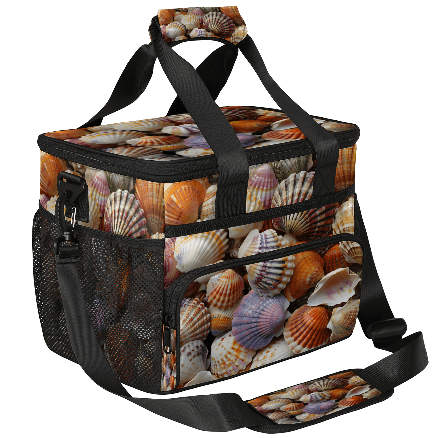 Herdesigns Seashells Beach Themed Large Lunch Box for Adults Women Men with Adjustable Shoulder Strap, Insulated Reusable Lunch Bag Leakproof Cooler Tote Bag