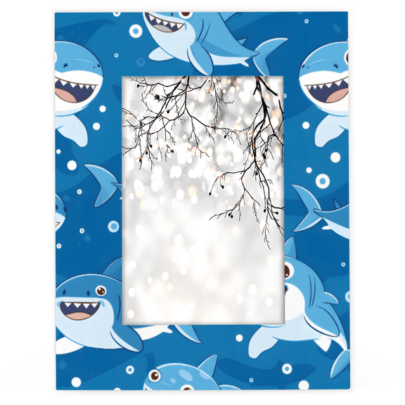 Herdesigns Shark 5x7 Picture Frame, Blue Ocean Fish Wood Photo Frame for Living Room Bedroom, Vertical & Horizontal Display