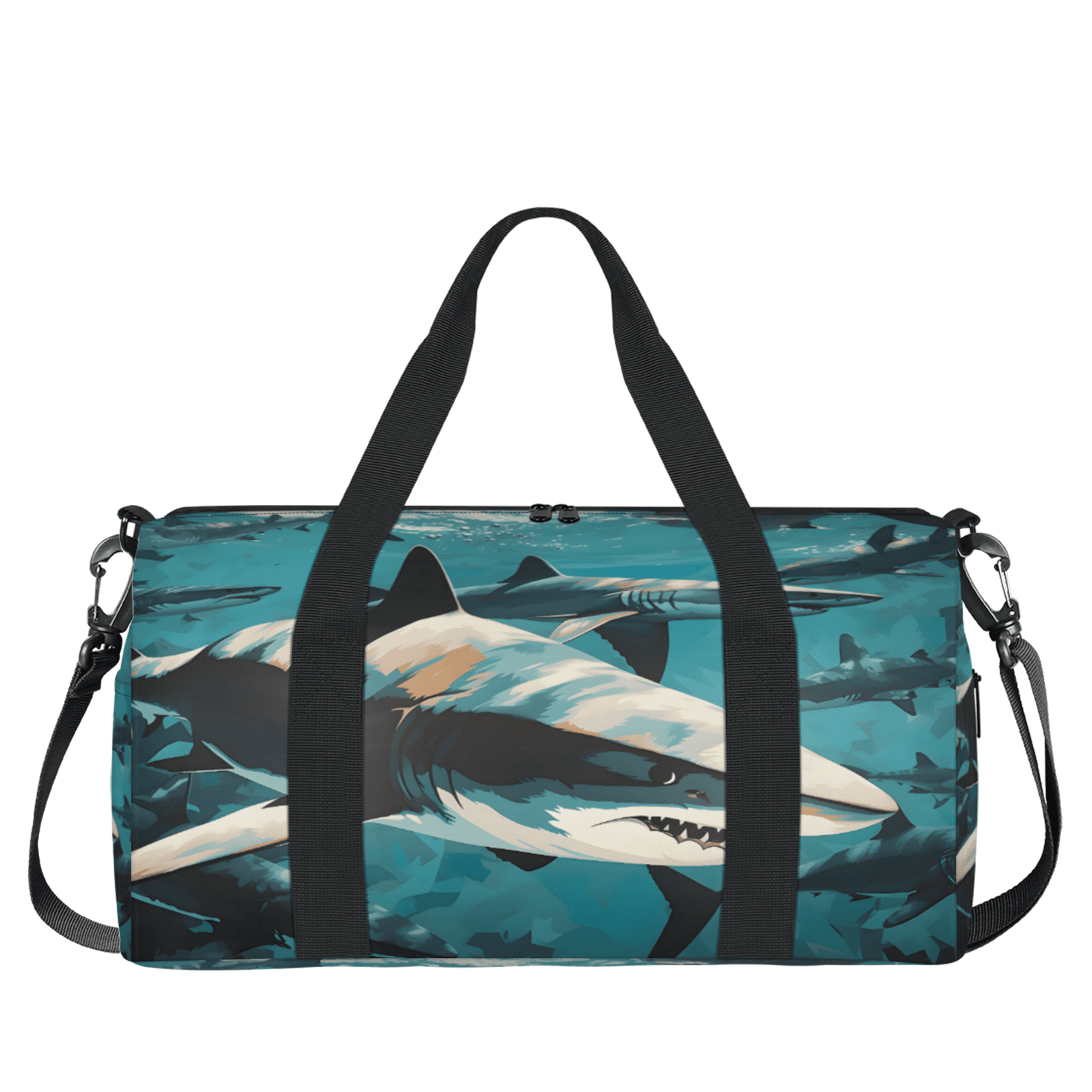 Herdesigns Shark Fish Gym Bag for Women, Duffle Bag for Travel Sport, Lightweight Waterproof Carry on Weekender Overnight Dance Yoga Workout Bags
