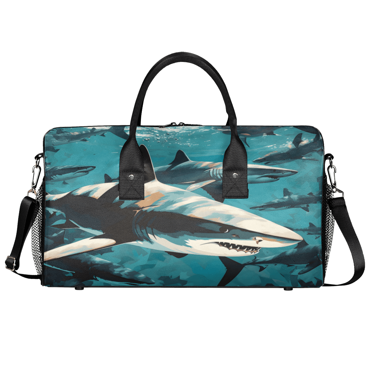 Herdesigns Shark Fish Gym Duffle Bag for Men Women, Travel Sports Bag Waterproof Lightweight Weekend Carry On Tote