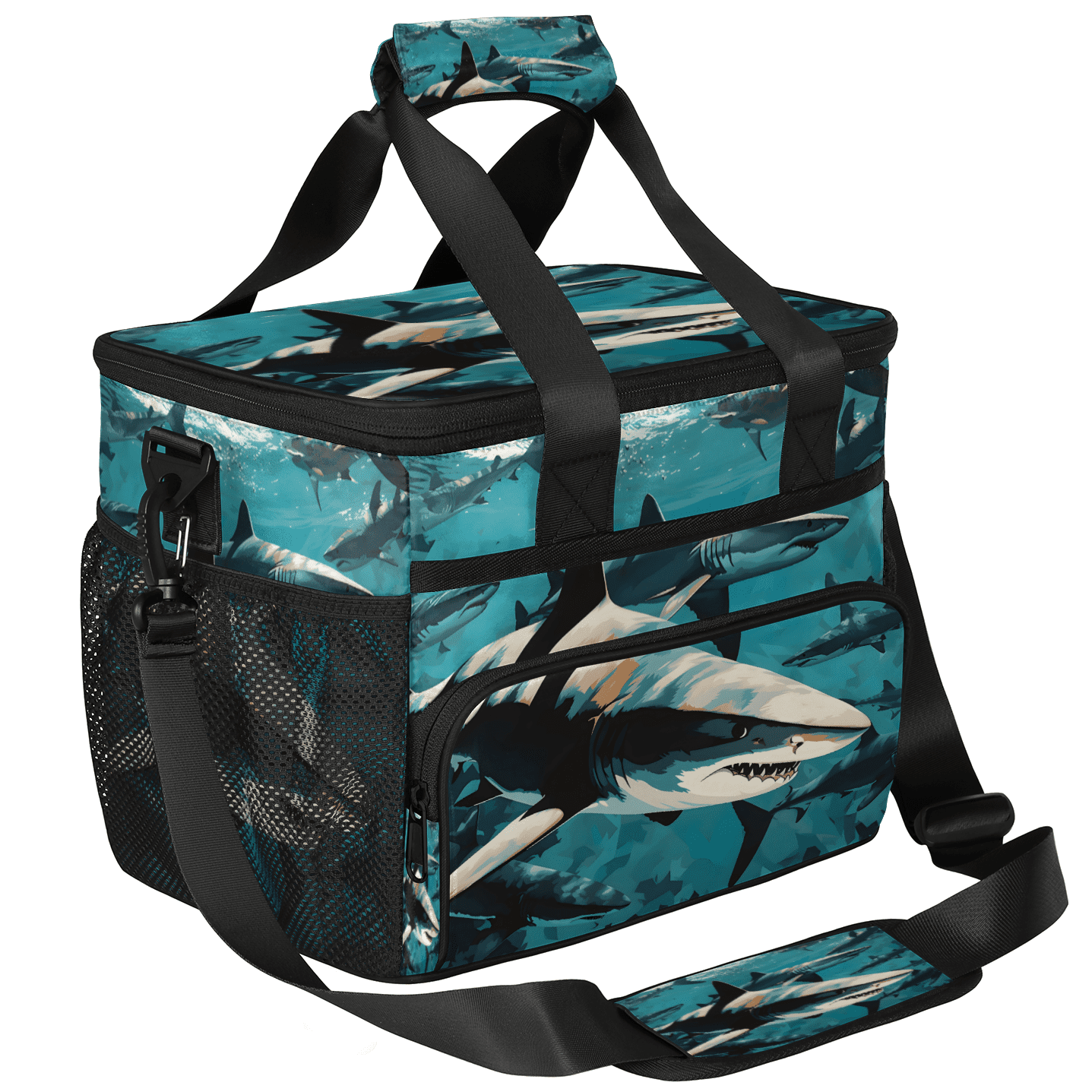 Herdesigns Shark Fish Large Lunch Box for Adults Women Men with Adjustable Shoulder Strap, Insulated Reusable Lunch Bag Leakproof Cooler Tote Bag