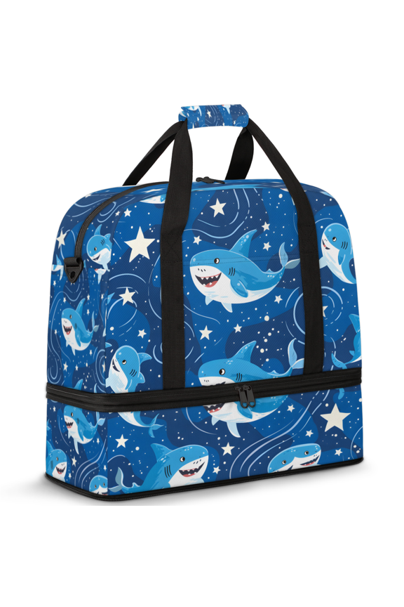 Shark Foldable Travel Duffel Bag for Women Men, Ocean Animal Weekend Overnight Carry On Bags with Shoe Compartment