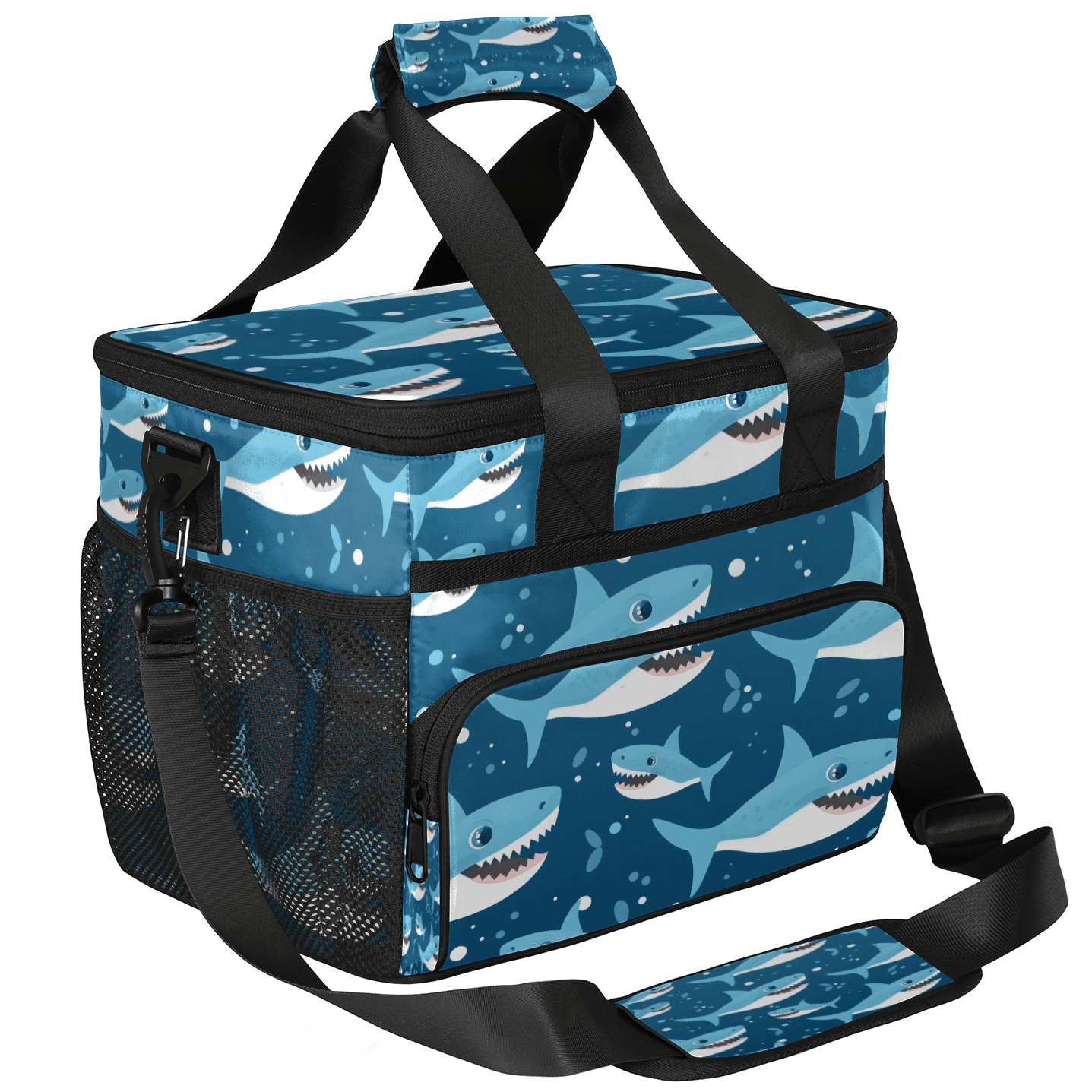 Herdesigns Shark Ocean Themed Large Lunch Box for Adults Women Men with Adjustable Shoulder Strap, Insulated Reusable Lunch Bag Leakproof Cooler Tote Bag