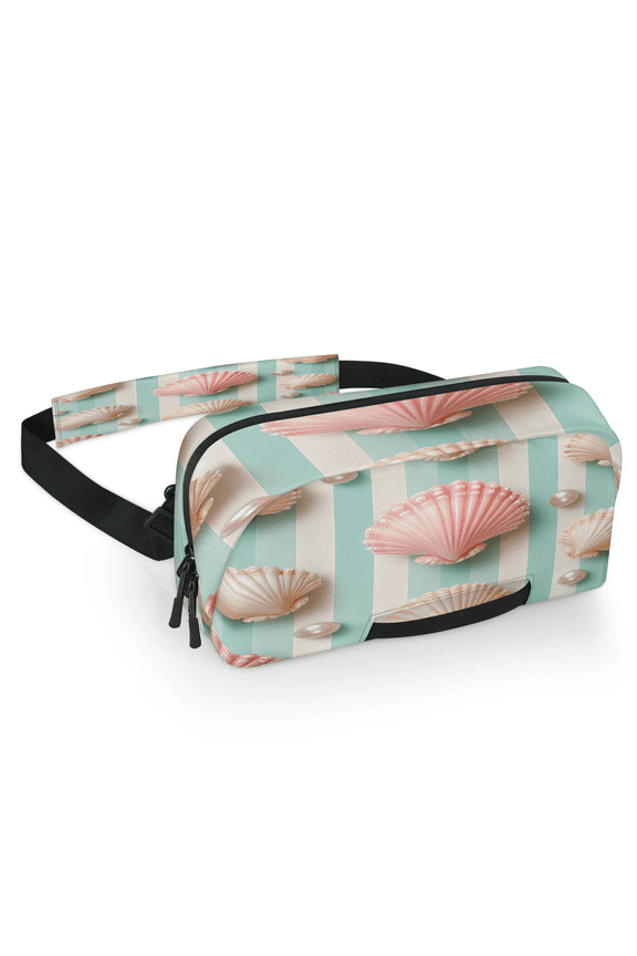 Shell Pearl Carrying Case Bag for Gaming Console, Waterproof Travel Crossbody Sling Bag Compatible with Nintendo Switch 2, Adjustable Shoulder Strap Chest Bag, Teal White Stripe