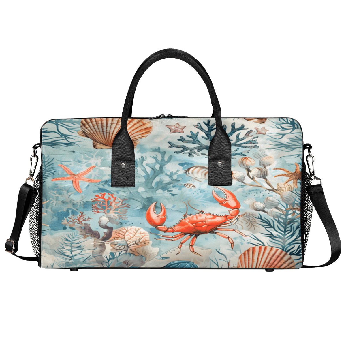 Herdesigns Shells Starfish Crab Gym Duffle Bag for Men Women, Travel Sports Bag Waterproof Lightweight Weekend Carry On Tote