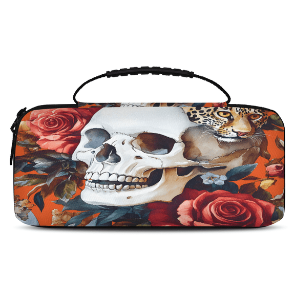 Herdesigns Skeleton Carry Case Compatible with Nintendo Switch OLED Model 2021/Switch 2017, Flower Protective Travel Switch Carrying Case with 20 Game Card Slots for Switch Console & Accessories