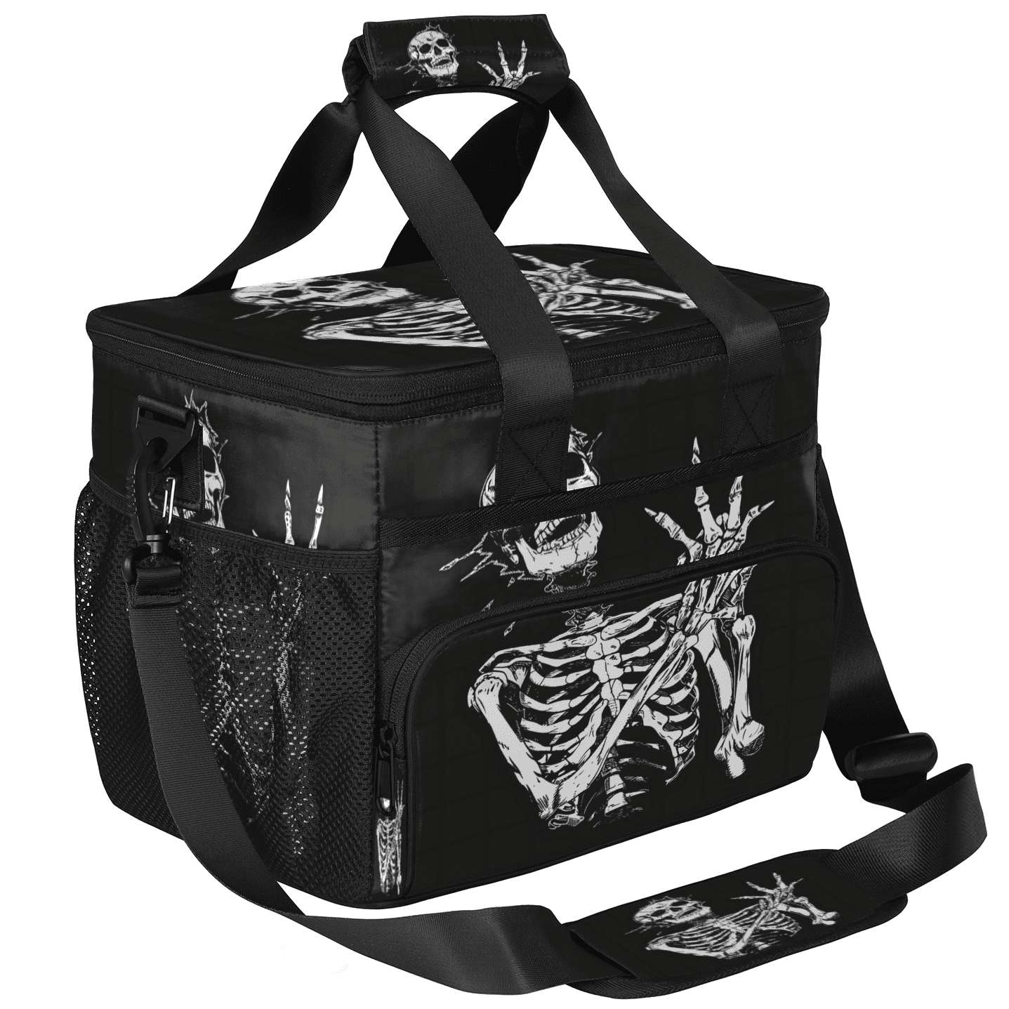 Herdesigns Skeleton Funny Skull Large Lunch Box for Adults Women Men with Adjustable Shoulder Strap, Insulated Reusable Lunch Bag Leakproof Cooler Tote Bag