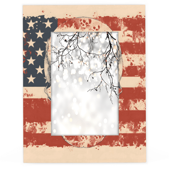 Herdesigns Skeleton Skull American Flag 4x6 Picture Frame Wood Photo Frame Table Display or Wall Hanging Decoration for Vertical or Horizontal Display