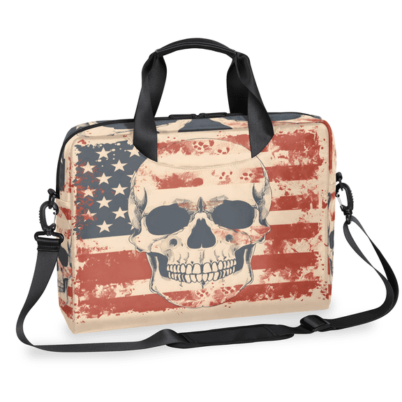 Herdesigns Skeleton Skull American Flag Laptop Bag for Women Men, Computer Case Briefcase Messenger Bags, 15-15.6 inch Laptop Sleeve Shoulder Bag