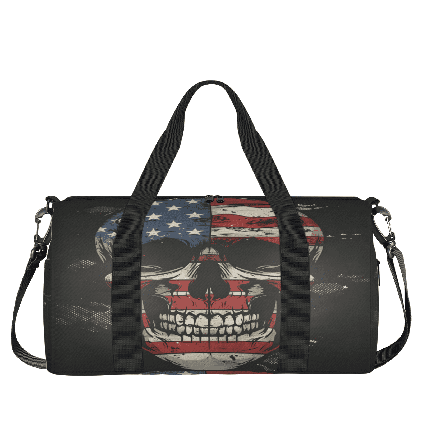 Herdesigns Skull American Flag Travel Duffle Bag Sports Yoga Weekender Overnight Carry on Workout Bags Lightweight Waterproof Gym Tote Bag for Women