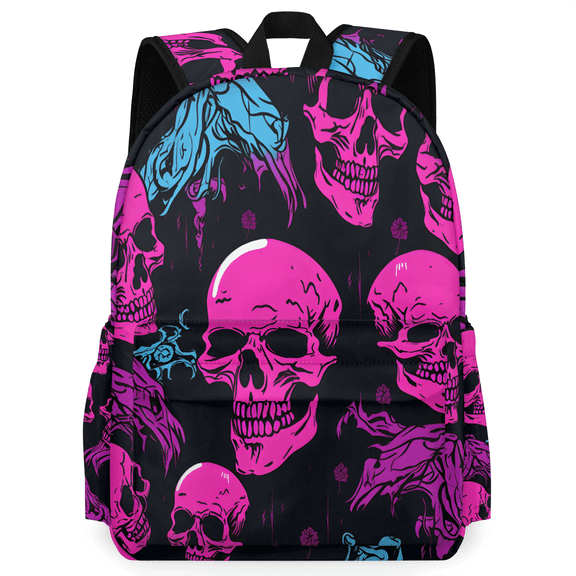 Herdesigns Skull Backpack for Men Women, Lightweight Laptop Backpack 16.3 Inch Spooky Skull Casual Daypack for Travel Work Commuter