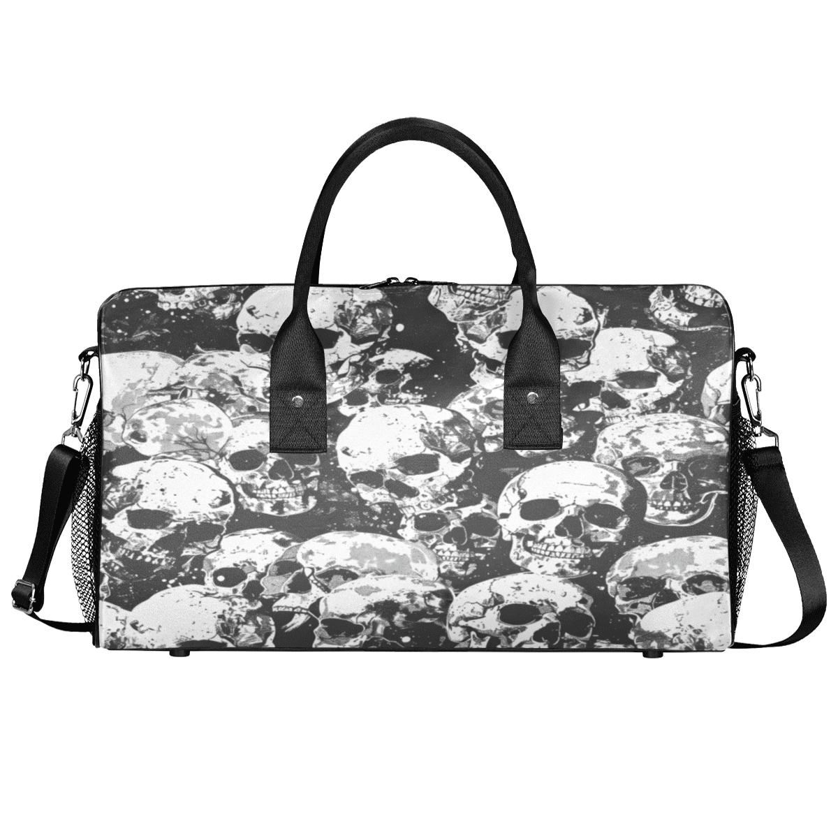 Herdesigns Skull Black White Skeleton Gym Duffle Bag for Men Women, Travel Sports Bag Waterproof Lightweight Weekend Carry On Tote