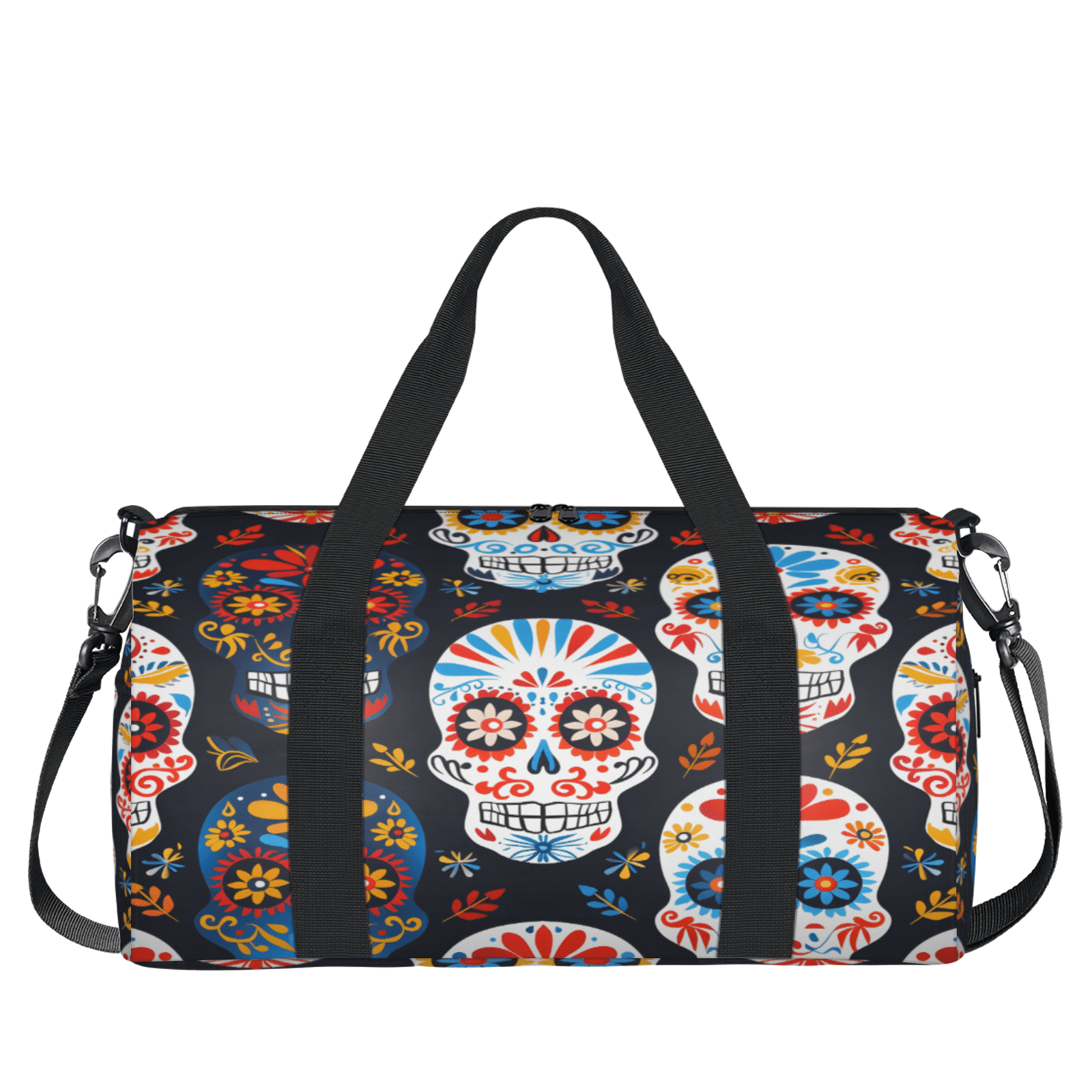 Herdesigns Skull Floral Travel Duffle Bag Sports Yoga Weekender Overnight Carry on Workout Bags Lightweight Waterproof Gym Tote Bag for Women Sugar Skull