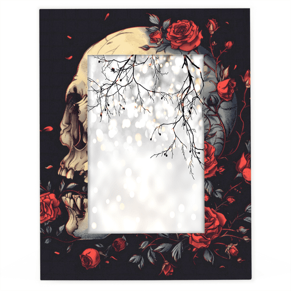 Herdesigns Skull Flower 4x6 Picture Frame Wood Photo Frame Table Display or Wall Hanging Decoration for Vertical or Horizontal Display