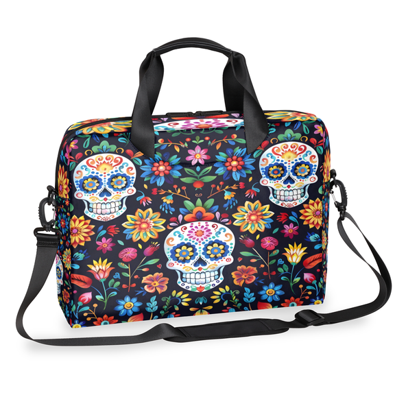 Herdesigns Skull Flower Laptop Bag for Women Men, Computer Case Briefcase Messenger Bags, 15-15.6 inch Laptop Sleeve Shoulder Bag