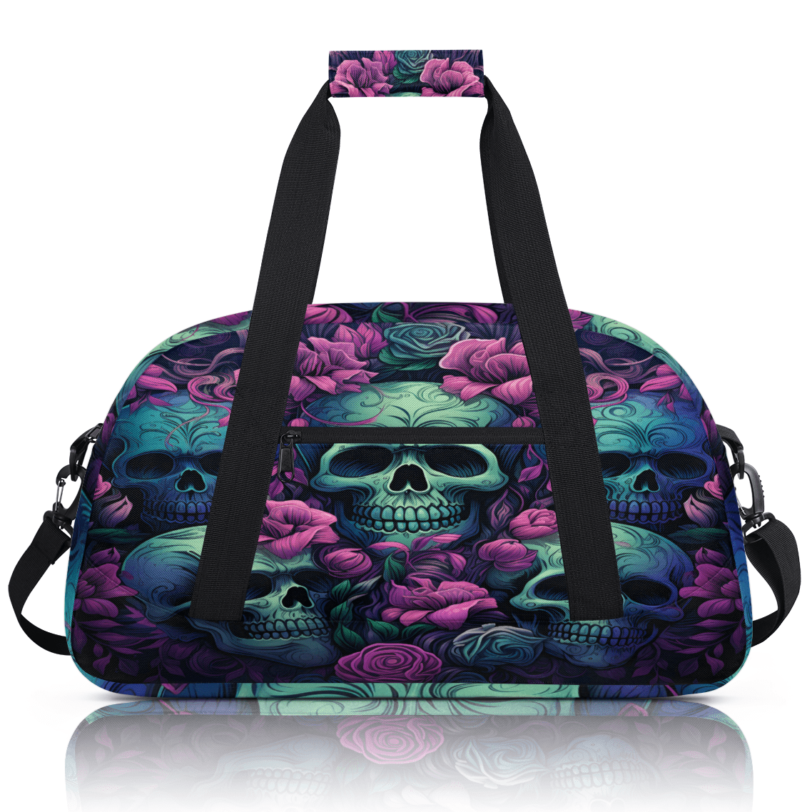 Herdesigns Skull Flower Sports Duffle Bag for Women & Men, Gothic Skull Gym Bag Dance Bag Overnight Bag Carry On Weekender Travel Bag