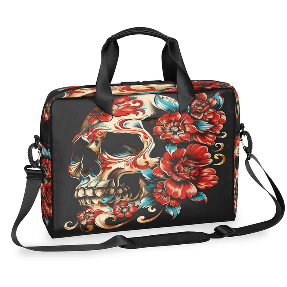 Herdesigns Skull Gothic Skeleton Floral Laptop Bag for Women Men, Computer Case Briefcase Messenger Bags, 15-15.6 inch Laptop Sleeve Shoulder Bag