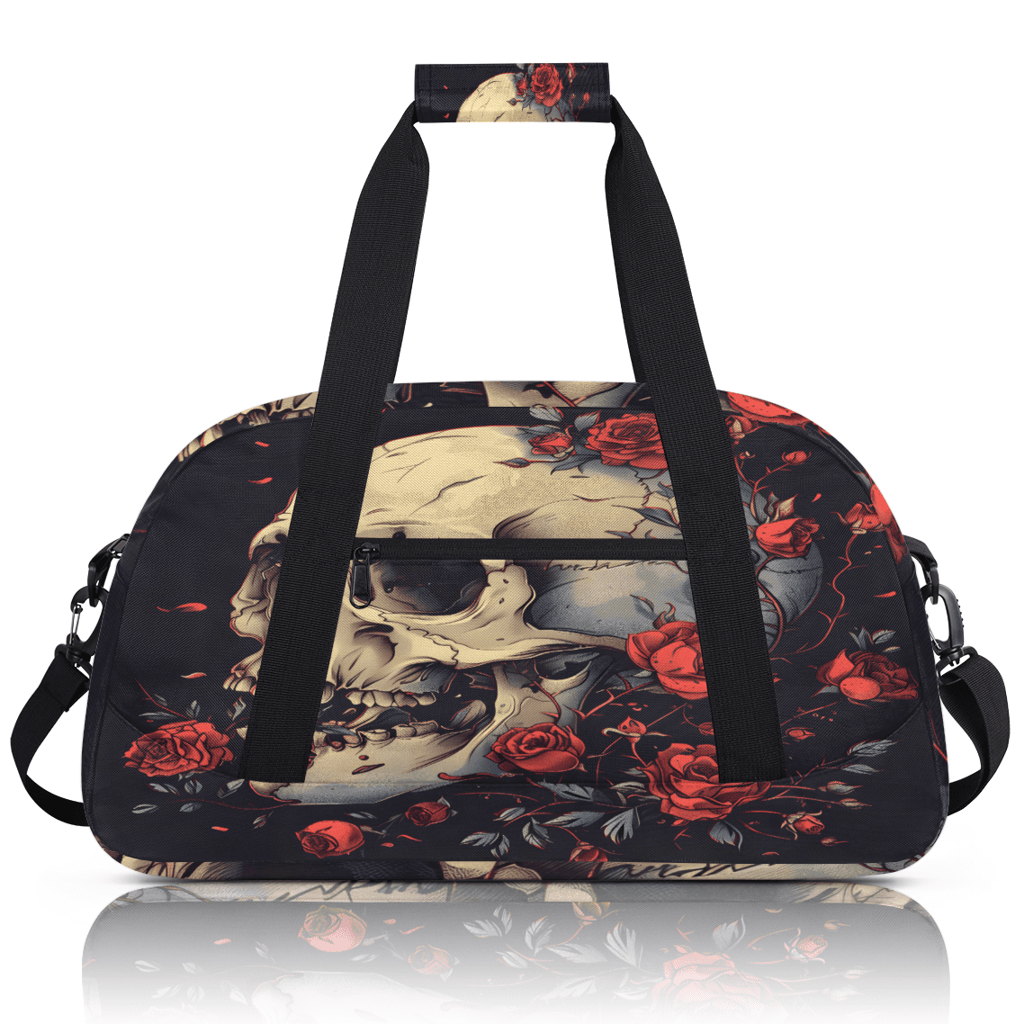 Herdesigns Skull Gothic Sports Duffle Bag for Women & Men, Vintage Floral Gym Bag Dance Bag Overnight Bag Carry On Weekender Travel Bag