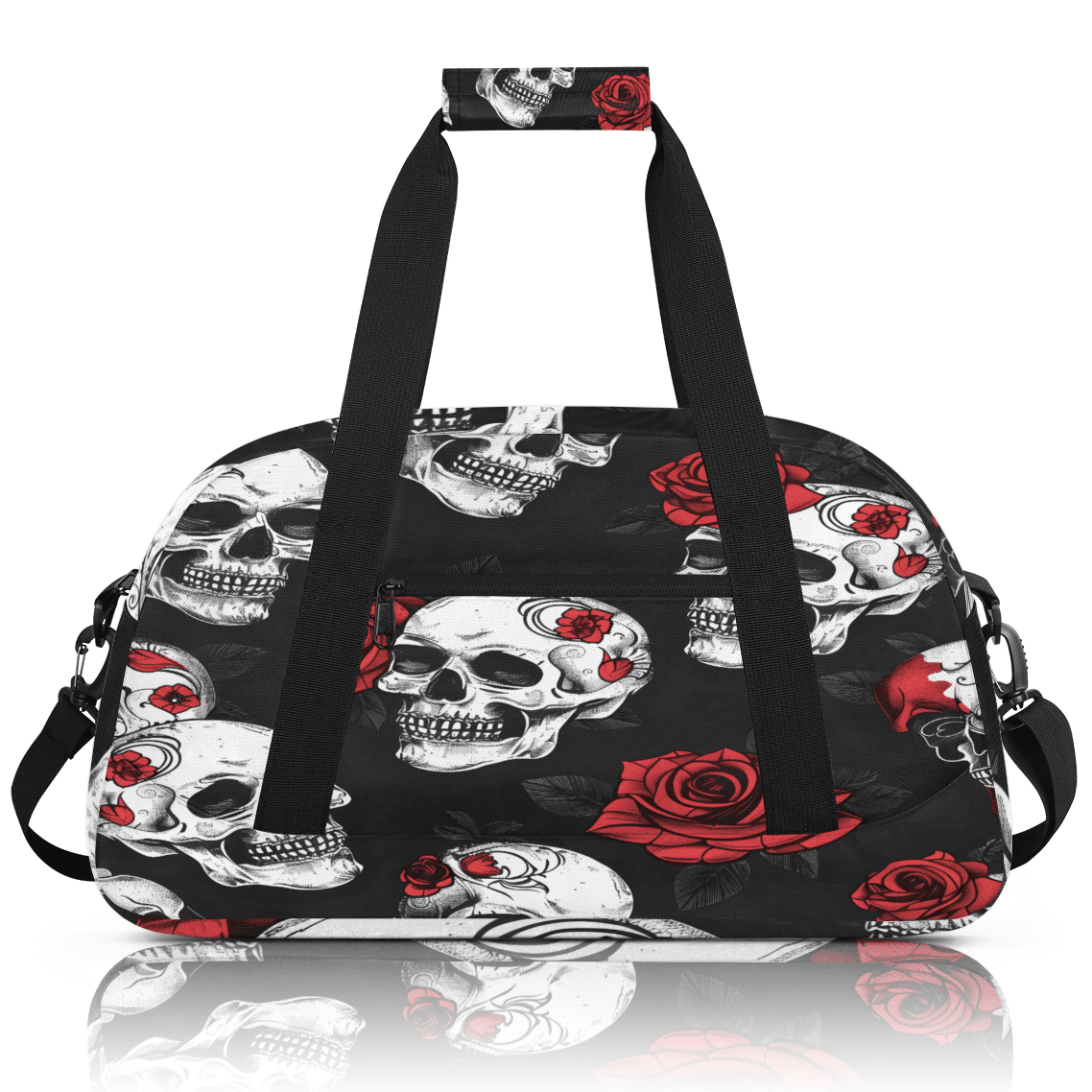 Herdesigns Skull Rose Flower Sports Duffle Bag for Women & Men, Gym Bag Dance Bag Overnight Bag Carry On Weekender Travel Bag