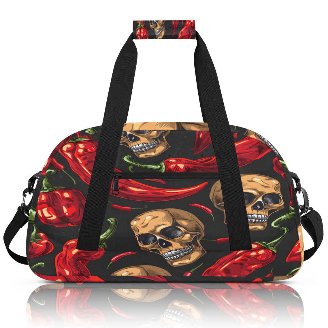 Herdesigns Skull Sports Duffle Bag for Women & Men, Chilli Pepper Gym Bag Dance Bag Overnight Bag Carry On Weekender Travel Bag