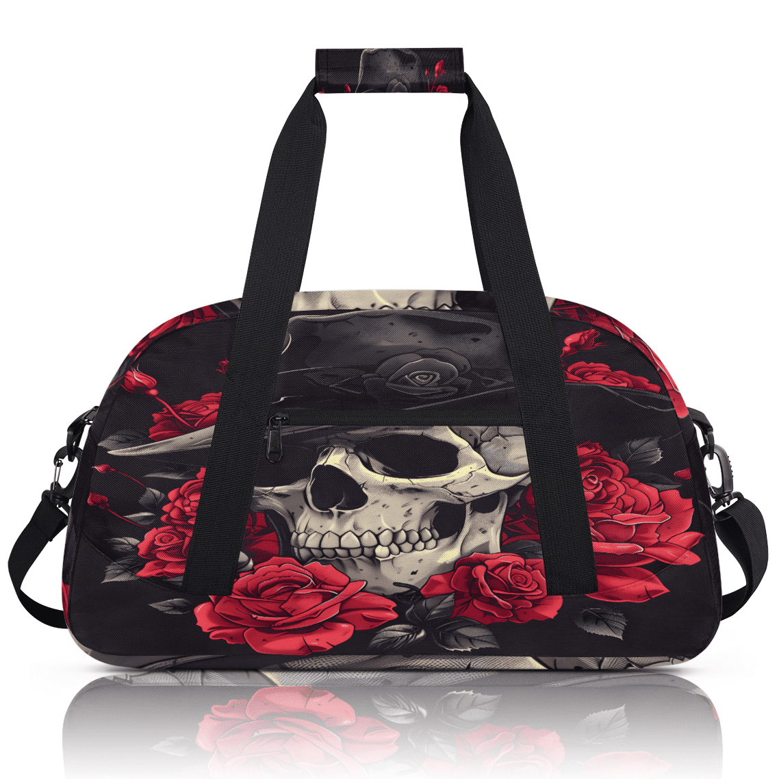 Herdesigns Skull Sports Duffle Bag for Women & Men, Floral Gothic Gym Bag Dance Bag Overnight Bag Carry On Weekender Travel Bag