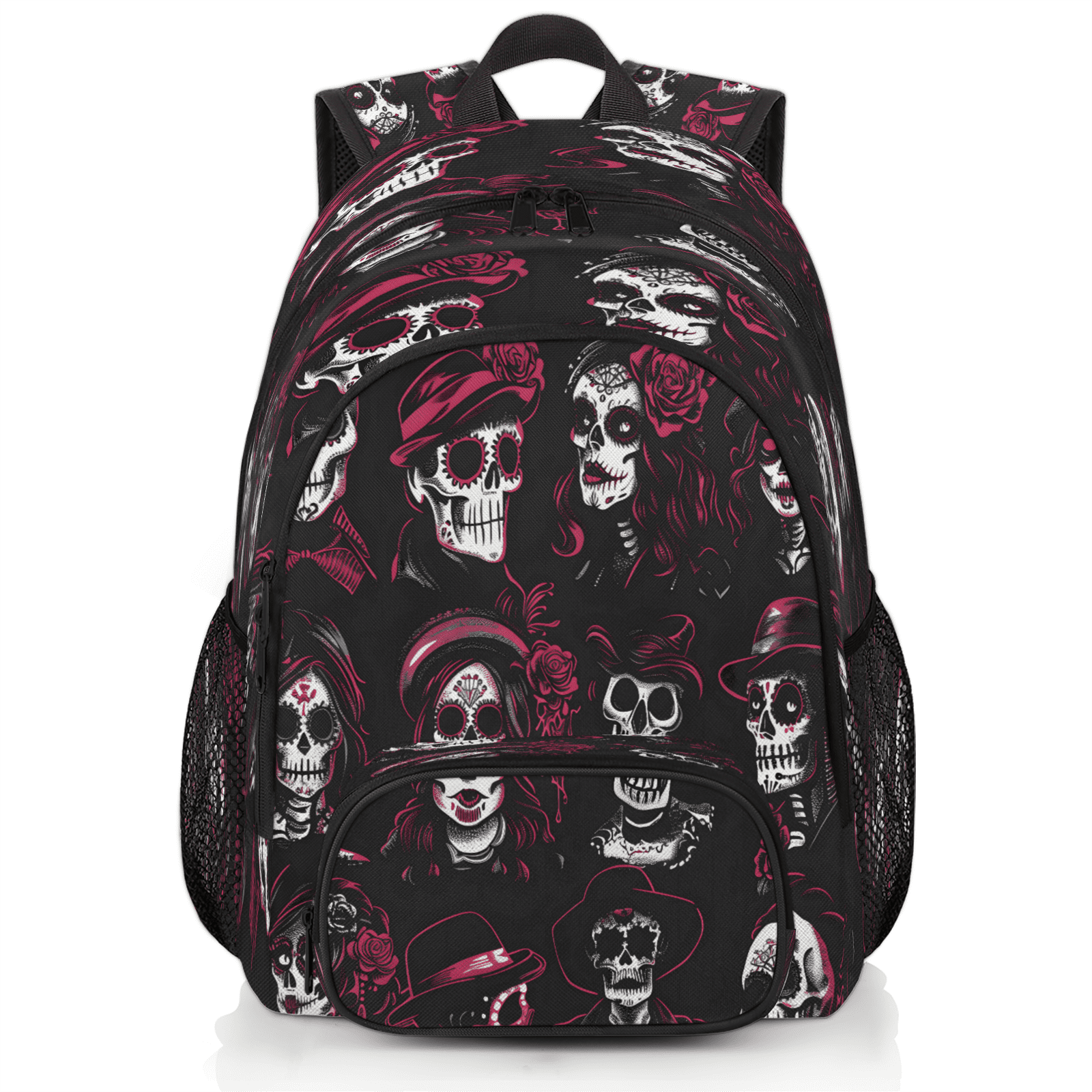 Gothic Canvas Backpack with Skull Print, Large Laptop Bag for Women Spooky Skeleton Laptop Backpack, Gothic Library Backpack  main image 2
