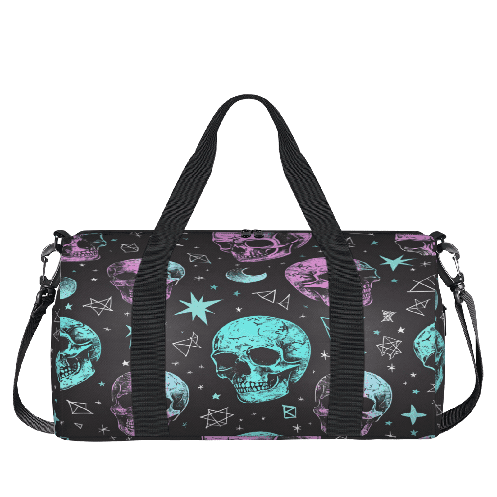 Herdesigns Skull Travel Duffle Bag Sports Yoga Weekender Overnight Carry on Workout Bags Lightweight Waterproof Gym Tote Bag for Women Skeleton