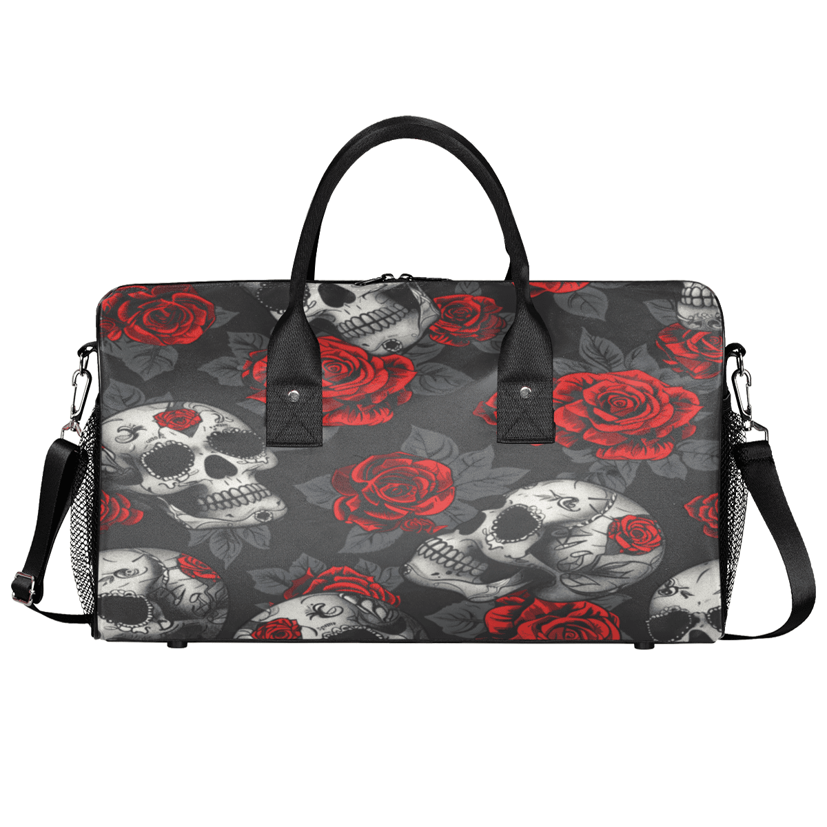Herdesigns Skulls And Roses Gym Duffle Bag for Men Women, Travel Sports Bag Waterproof Lightweight Weekend Carry On Tote