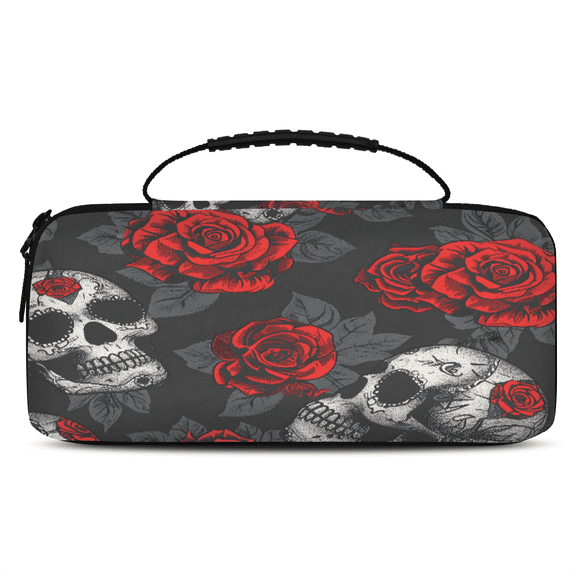 Herdesigns Skulls And Roses Carrying Case for Nintendo Switch OLED Model 2021 & Switch 2017 with 20 Game Card Slots, Portable Travel Carry Case for Accessories and Console