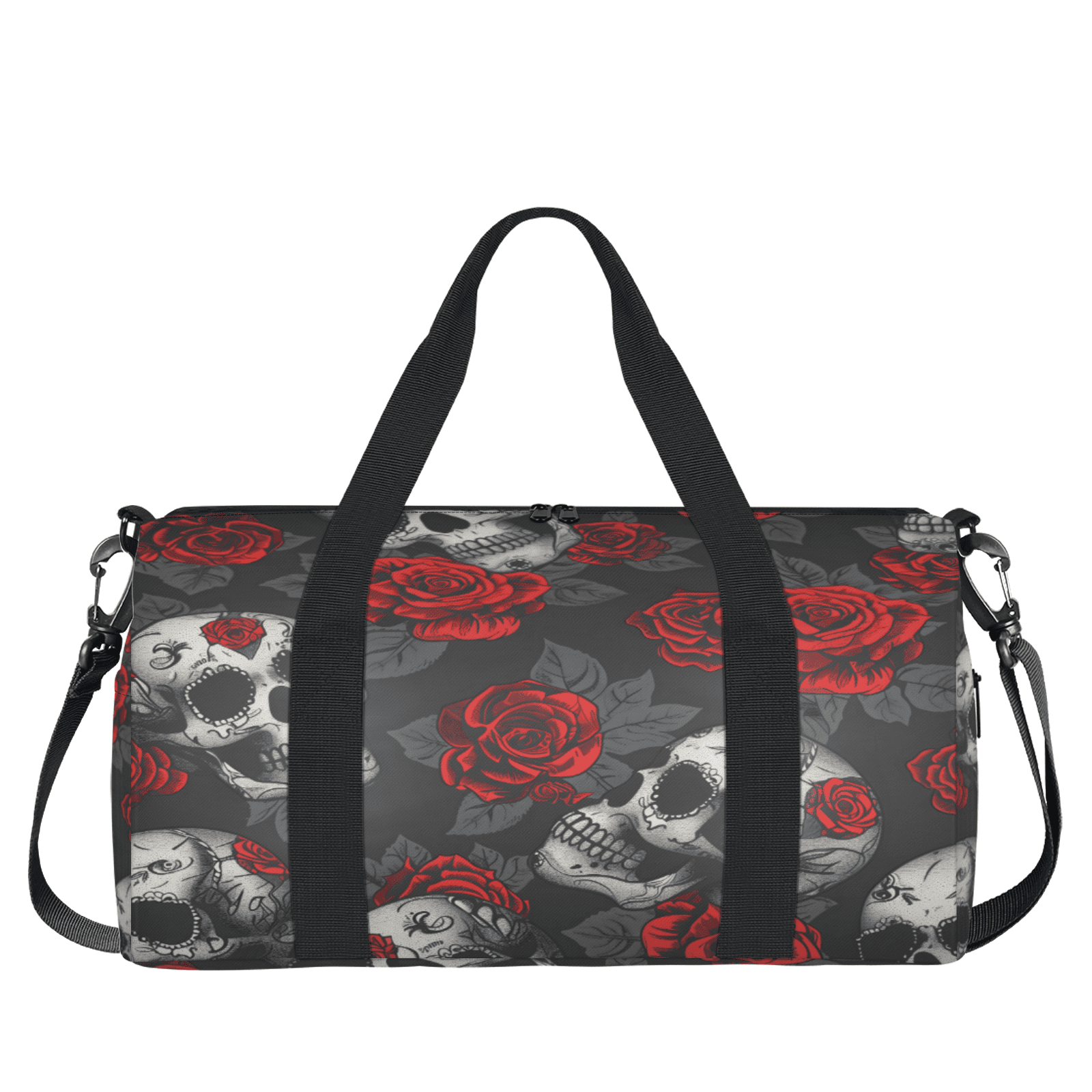 Herdesigns Skulls And Roses Gym Bag for Women, Duffle Bag for Travel Sport, Lightweight Waterproof Carry on Weekender Overnight Dance Yoga Workout Bags