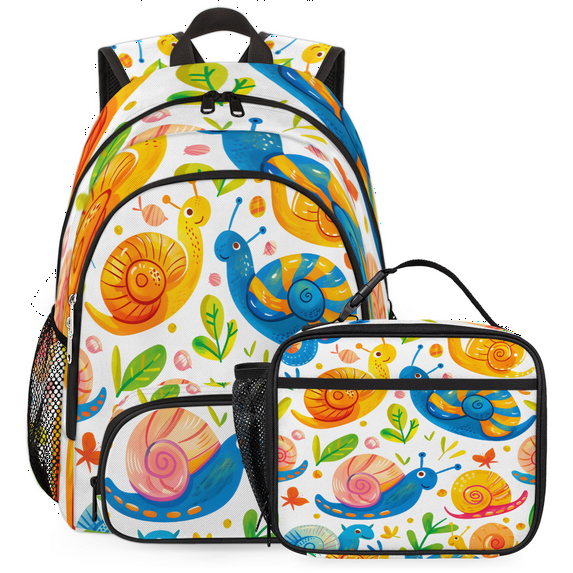 Herdesigns Snails Backpack with Lunch Box Cute Snails Lightweight Large Travel Work Laptop Backpacks Set Casual Daypacks