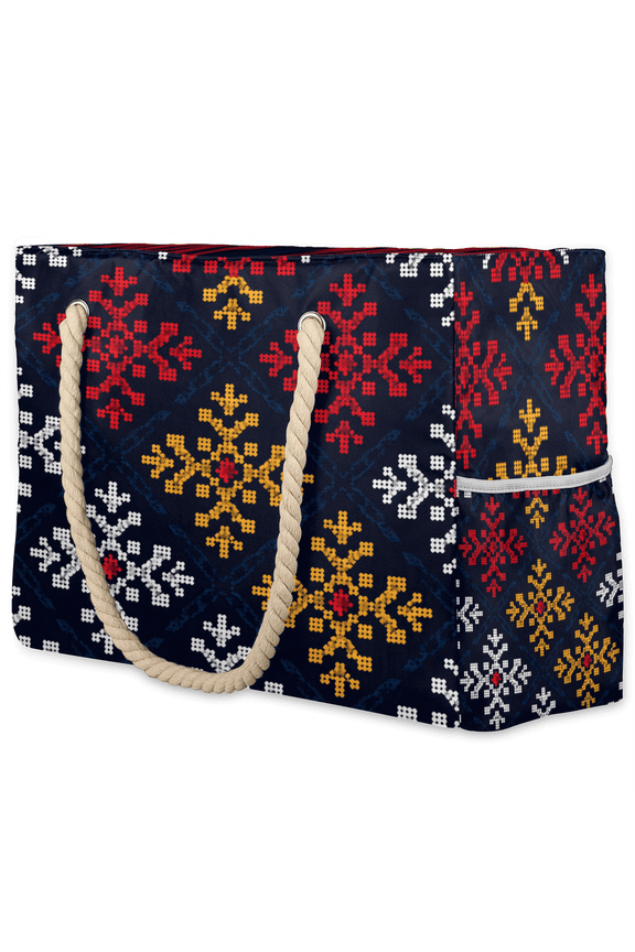 Snowflake Tote Beach Bag for Women Ladies with Zipper Christmas Large Waterproof Sandproof Swim Pool Bag