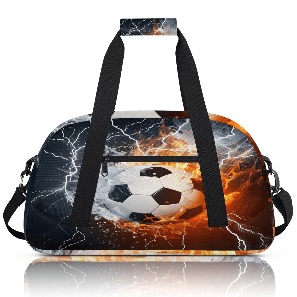 Herdesigns Soccer Ball Fire And Water Sports Duffle Bag for Women & Men, Gym Bag Dance Bag Overnight Bag Carry On Weekender Travel Bag