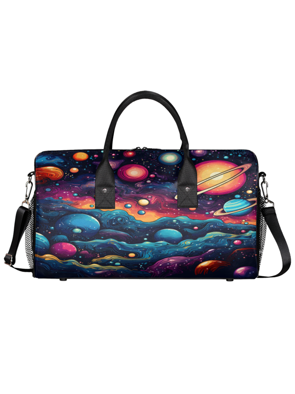Solar System Universe Gym Bag for Women Men, Travel Duffle Bag Lightweight Waterproof Carry on Weekender Overnight Tote for Dance Cheer Sport, Outer Space