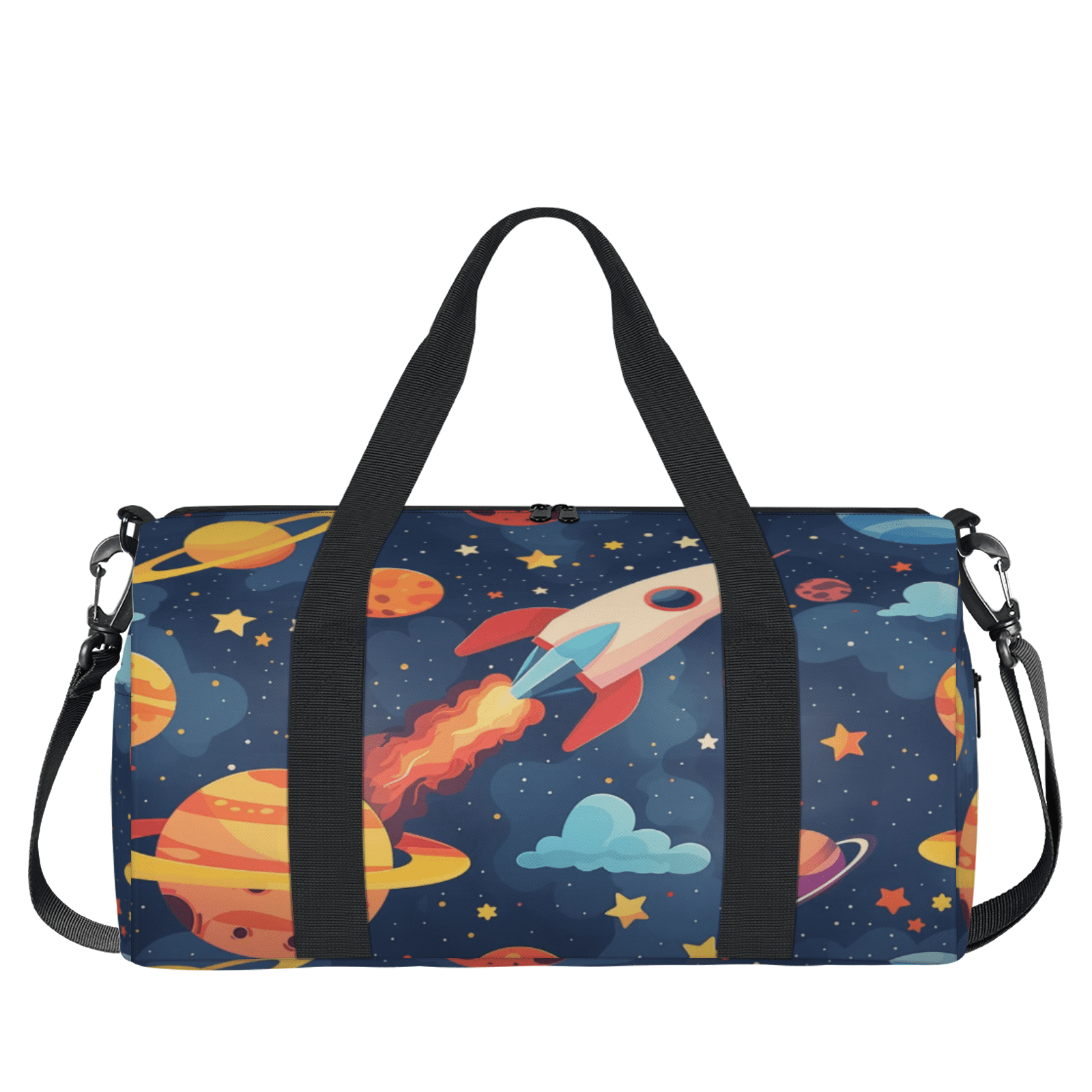 Herdesigns Space Cartoon Planet Travel Duffle Bag Sports Yoga Weekender Overnight Carry on Workout Bags Lightweight Waterproof Gym Tote Bag for Women