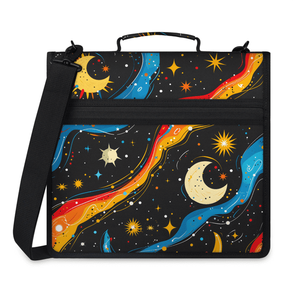 Herdesigns Space Galaxy Zipper Binder 1.5 Inch 3 D-Rings with Shoulder Strap & Handle, Waterproof Sun Moon Galaxy Binder Organizer Bag for 13 Inch Laptop