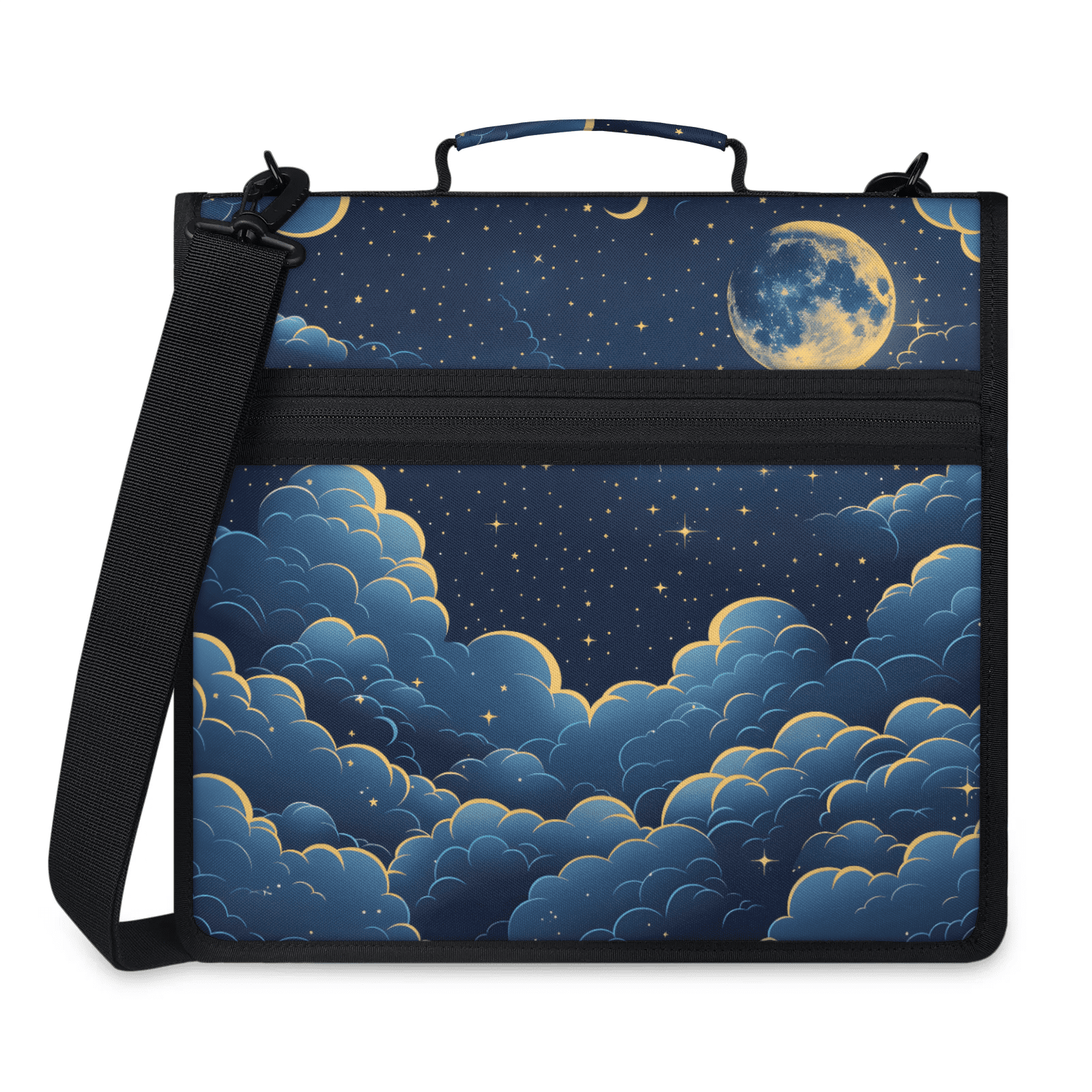 Herdesigns Space Galaxy Zipper Binder 1.5 Inch 3 D-Rings with Shoulder Strap & Handle, Waterproof Moon Star Binder Organizer Bag for 13 Inch Laptop