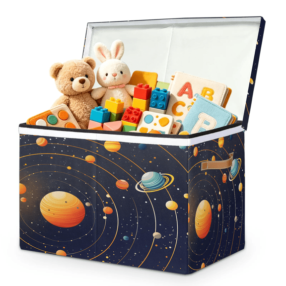 Herdesigns Space Large Toy Box Chest Storage with Lid & Divider, Universe Planet Collapsible Toy Container Bin for Boys Girls, Nursery Room Playroom, 25 x 13 x 16 Inch