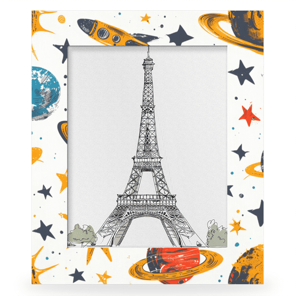 Herdesigns Space Rocket 11x14 Photo Frame, Cartoon Planet Wooden Picture Frame Fits 11x14in Photo, Wall Hanging or Tabletop Display