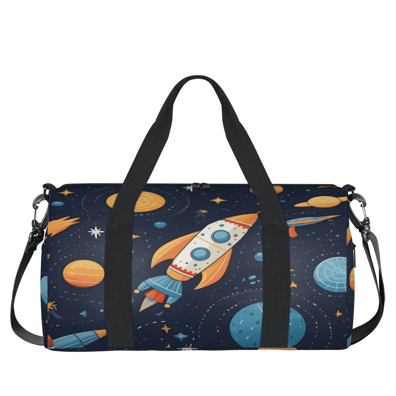 Herdesigns Space Rocket Galaxy Travel Duffle Bag Sports Yoga Weekender Overnight Carry on Workout Bags Lightweight Waterproof Gym Tote Bag for Women