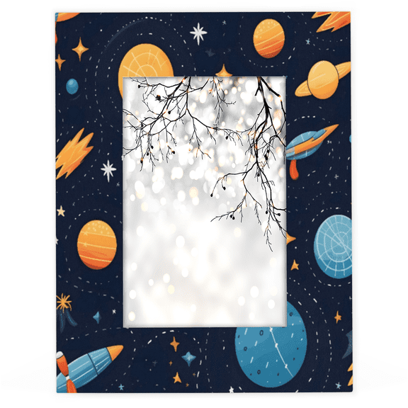 Herdesigns Space Ship Rocket Galaxy Theme 4x6 Picture Frame Wood Photo Frame Table Display or Wall Hanging Decoration for Vertical or Horizontal Display