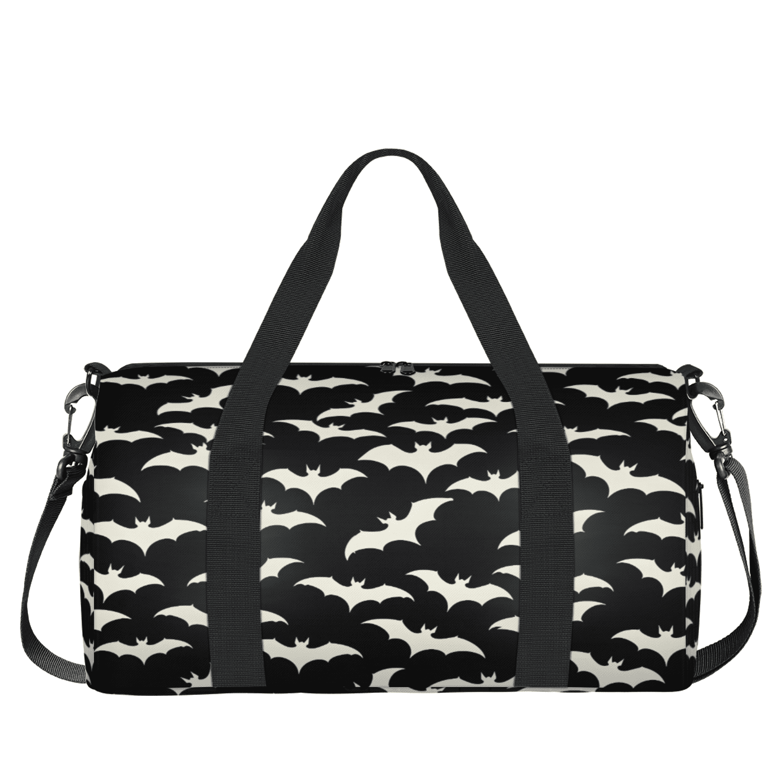 Herdesigns Spooky Halloween Travel Duffle Bag Sports Yoga Weekender Overnight Carry on Workout Bags Lightweight Waterproof Gym Tote Bag for Women Halloween Black and White Bats