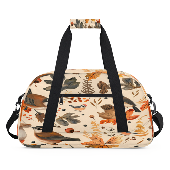 Herdesigns Sports Duffel Bag, Autumn Birds Maple Leaves Berries Gym Bag for Women Men, Lightweight Overnight Weekender Tote for Camping Hiking Travel