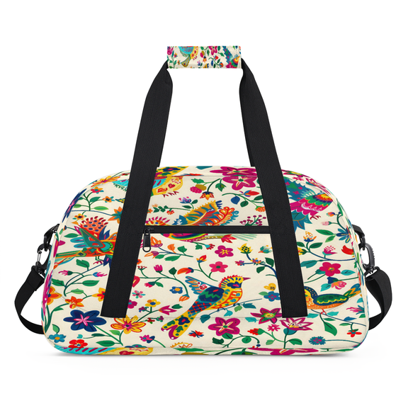 Herdesigns Sports Duffel Bag, Colorful Mexican Floral And Bird Gym Bag for Women Men, Lightweight Overnight Weekender Tote for Camping Hiking Travel