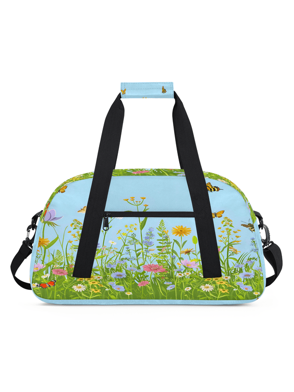 Sports Duffel Bag, Colorful Wildflower Floral Plant Gym Bag for Women Men, Lightweight Overnight Weekender Tote for Camping Hiking Travel