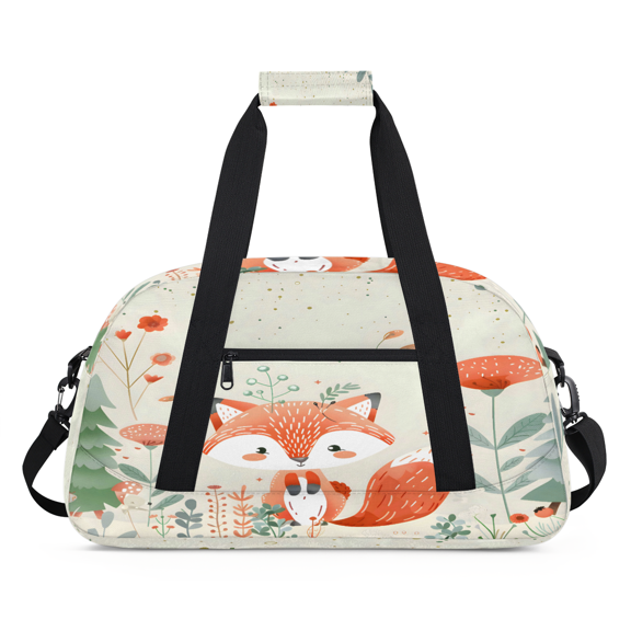 Herdesigns Sports Duffel Bag, Fox Animals Cute Wildlife Gym Bag for Women Men, Lightweight Overnight Weekender Tote for Camping Hiking Travel